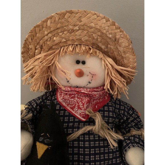 Terry's Village Snowman Scarecrow Plush Black Crow Straw Hat with Sunflower 14" - Picture 3 of 12